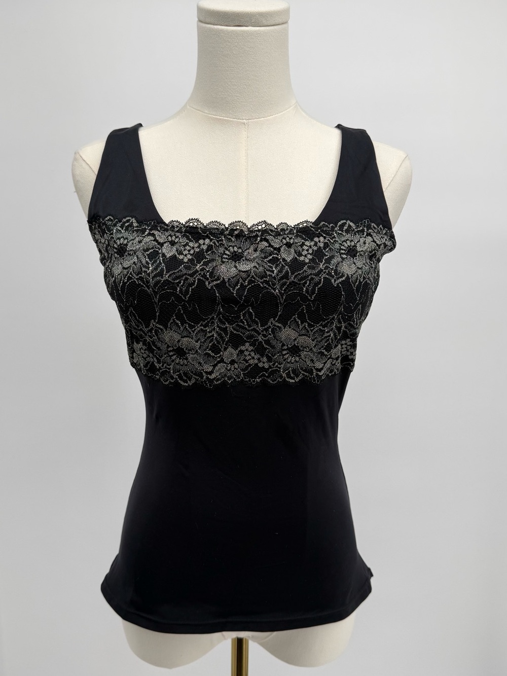 Flexees Black Camisole with Gray Lace Trim